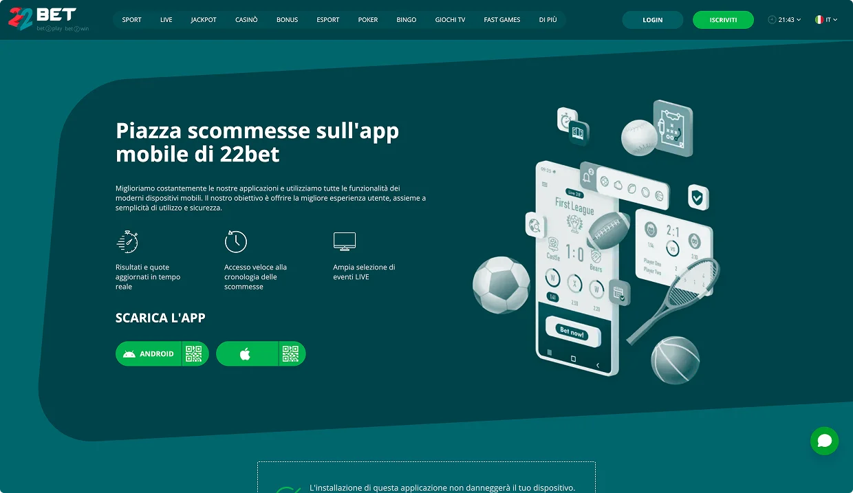 22Bet Scommesse da cellulare